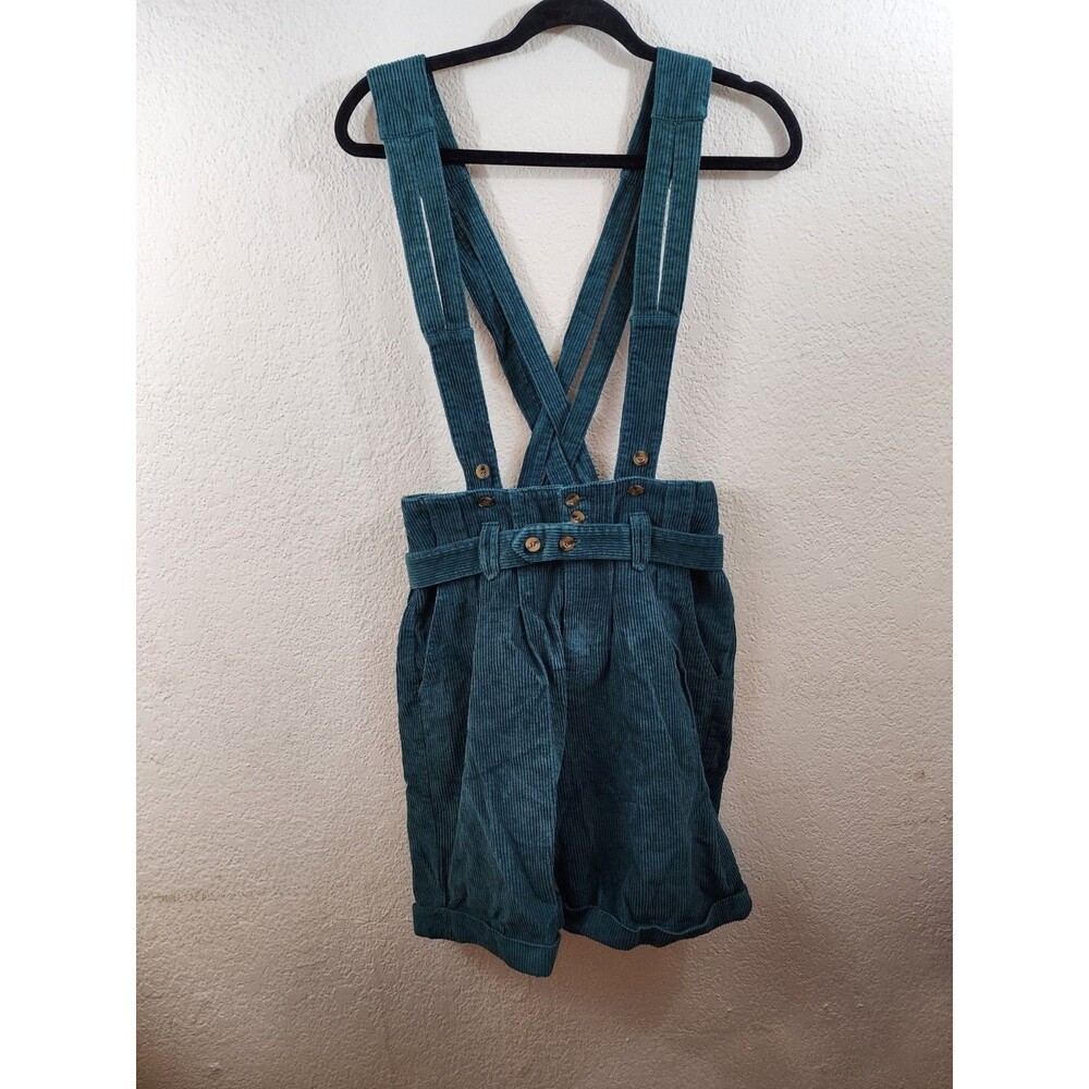 Vintage G. Pellini Womens Size 5/6 Green Corduroy Shortalls Overalls Cross Back